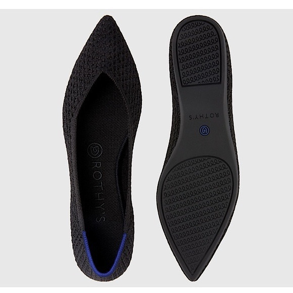 Rothy’s Black Honeycomb Point Knit Flats Size 8